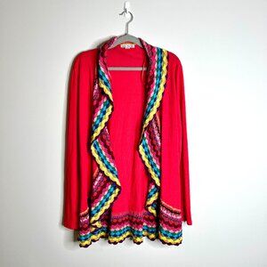 Double Zero Nordstrom Red Granny Square Crochet Waterfall Cardigan Boho Sz L